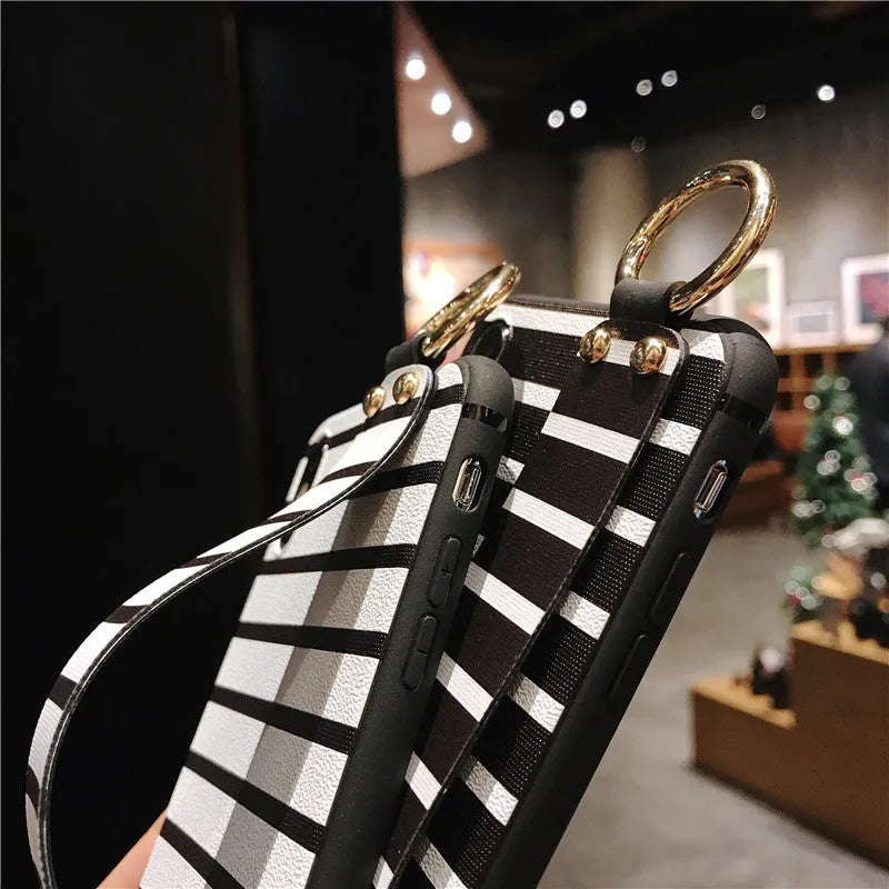 Striped phone case with 3D relief pattern in matte black TPU soft shell for iPhone models