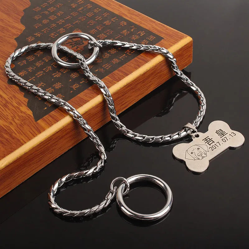 Metal dog collar in silver finish with 5.0x60cm size for large dogs