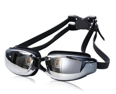 Swimming goggles with polycarbonate PC anti-fog lens and silicone strap in blue
