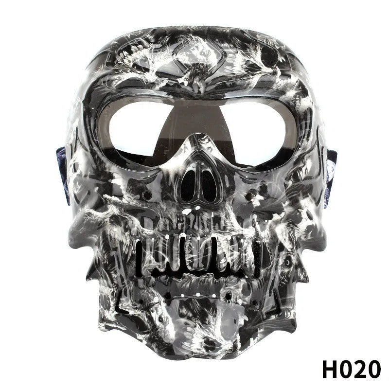 Motorcycle windproof skull goggles with high-definition lens and face mask in black, size 20x16 cm, 235g