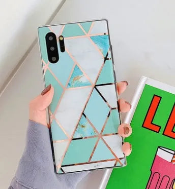 Electroplated marble phone case with metallic finish for Huawei and Samsung smartphones