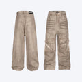 Marble dark loose A-line denim trousers with mid-waist design and zip placket opening