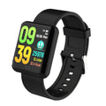 B8 smart bracelet in black alloy case with silicone band showing LED display