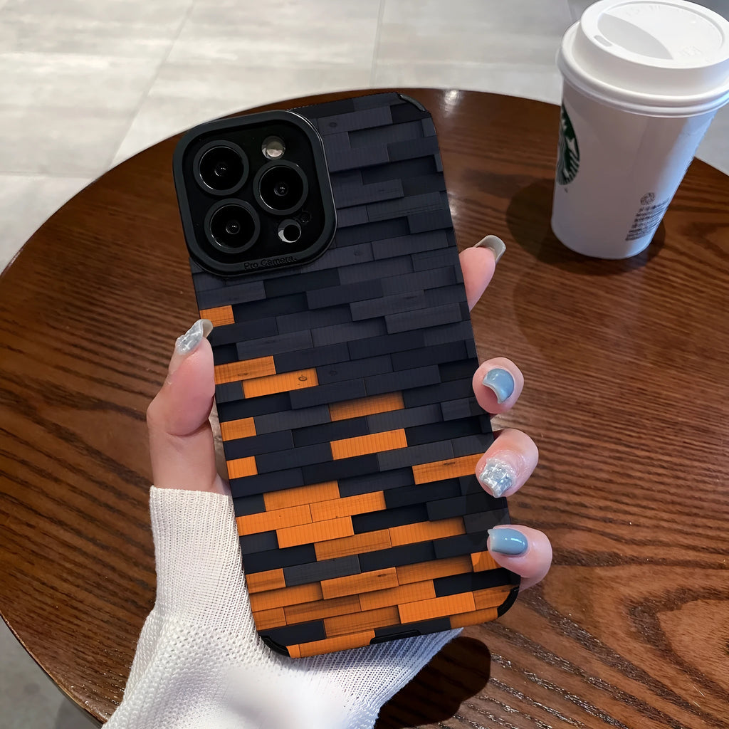 Orange and black cartoon phone case with stitching, all-inclusive soft leather for iPhone