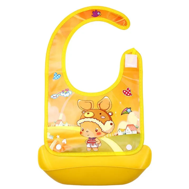 Cartoon baby PVC three-dimensional bib with blue koala design and waterproof silicone pocket