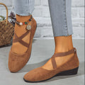Women's pointed toe wedge casual shoes in solid colour artificial PU, side view, showing wedge heel