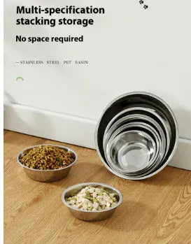 Stainless steel pet bowl with non-slip base in one of five available sizes.