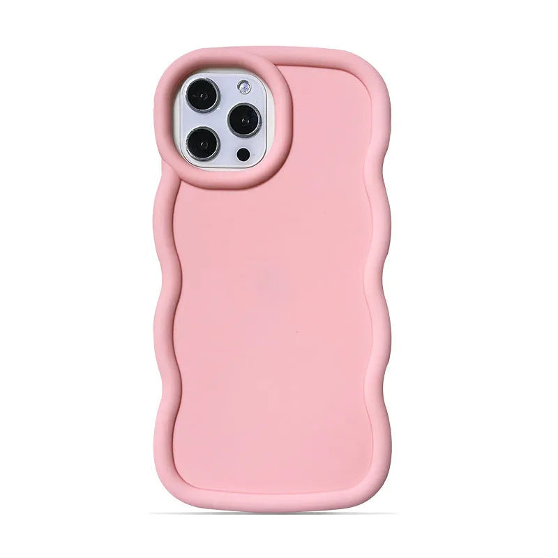 Macaron big wave silicone phone case for iPhone 16 Pro in light greenish blue with frosted finish