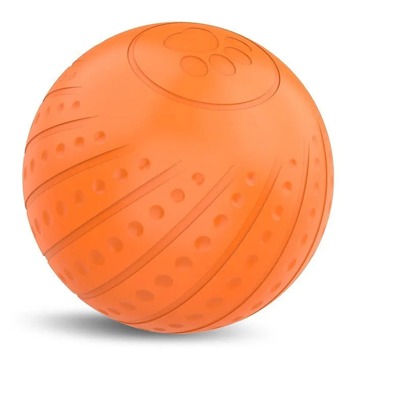 Bite-resistant rubber dog toy ball in blue, green, or orange with automatic rolling and remote control option