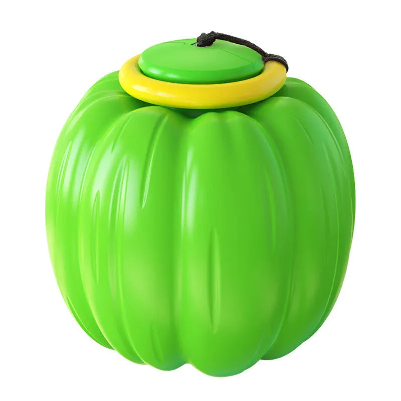 Green orange yellow plastic pumpkin dog chew toy with squeaker for small breeds