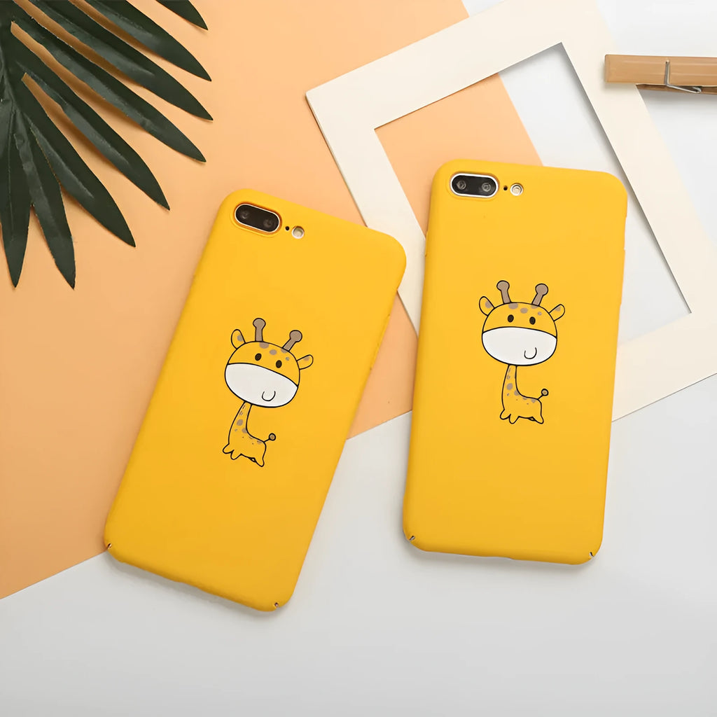 Yellow polycarbonate phone case with a printed pattern, shown fitted on an iPhone.