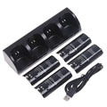 Wii charger set with four rechargeable batteries and USB cable, black model