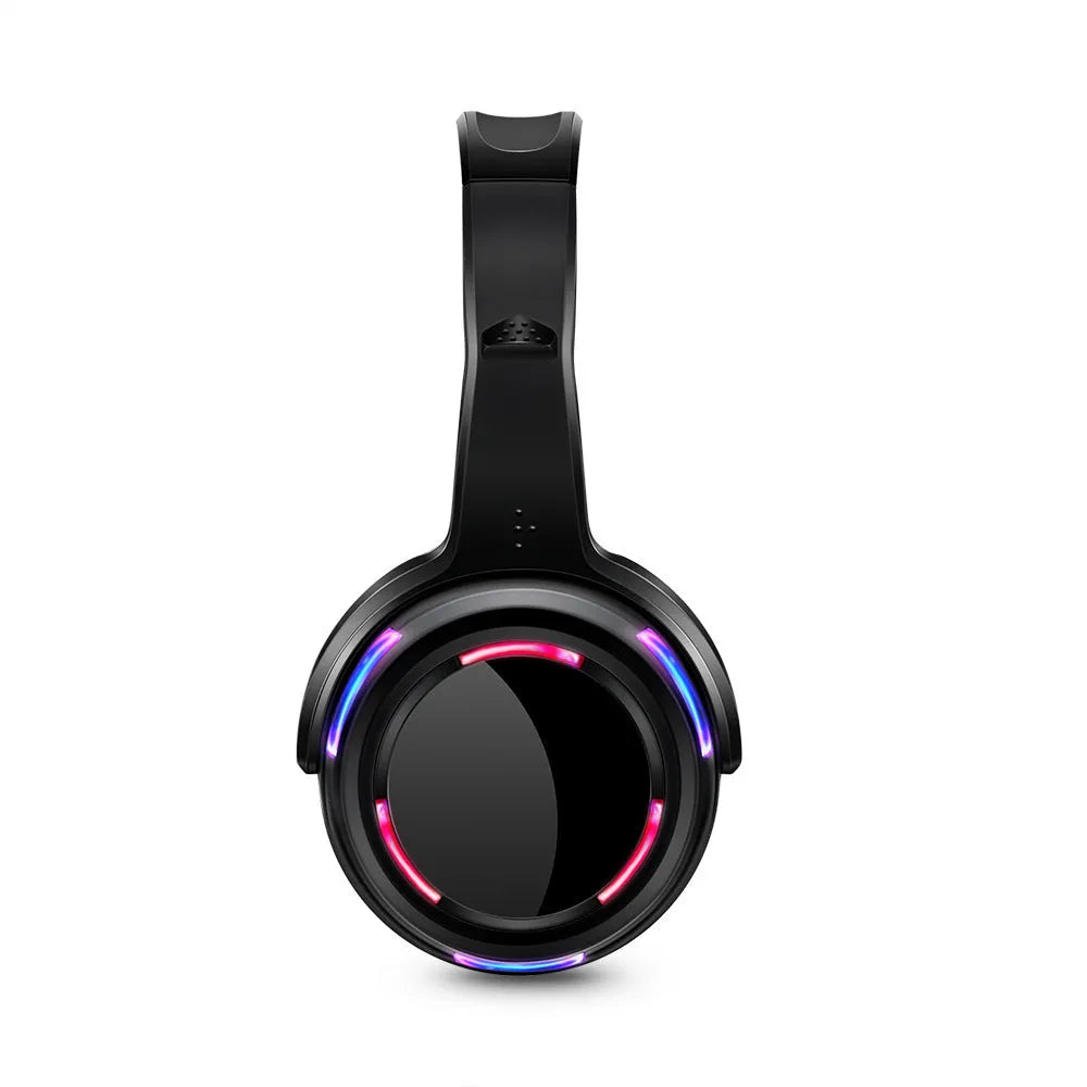 Black wireless silent disco headphones with over-ear design and a 3m cable.