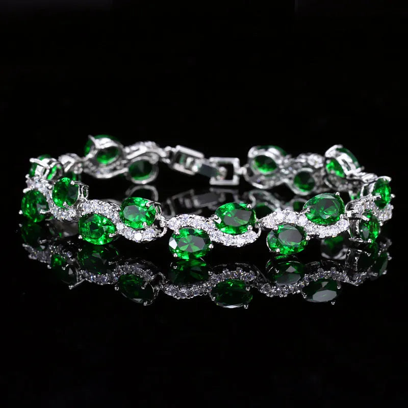Copper plated real white gold colour bracelet with AAA zircon stones, geometry shape, 18.4 cm length