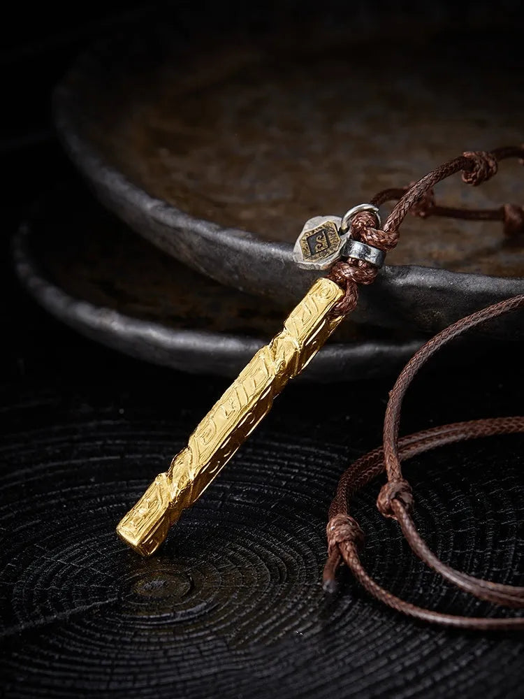 Handmade sterling silver men's necklace with 24K gold and gemstone inlay