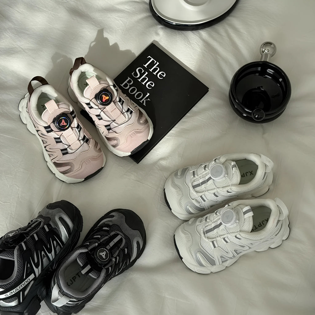 Girls' lightweight casual shoes in PU leather mesh available in black, beige, and pink colours
