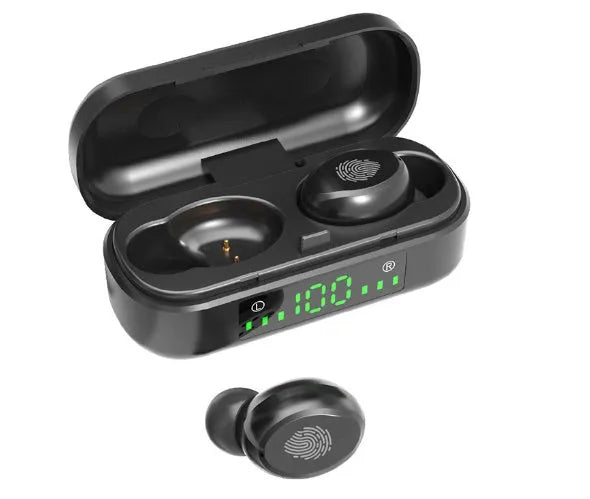 Black sports wireless Bluetooth headset with V8 earphone shell design showing custom processing options