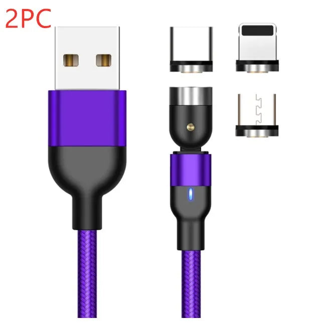 Essager rotating magnetic USB charging cable with blue LED light showing 360-degree rotation