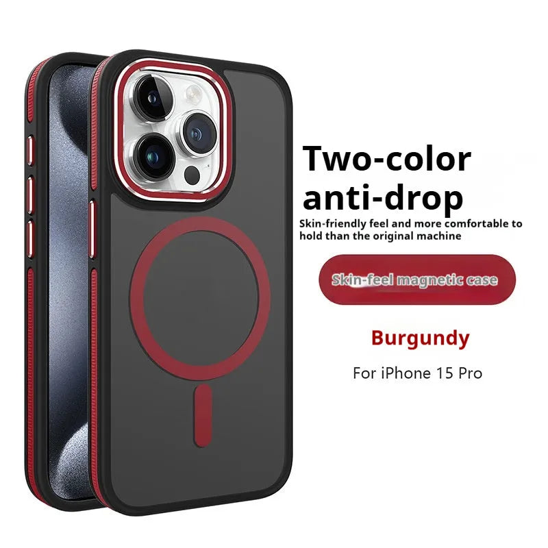 Magnetic frosted TPU phone case for iPhone 14 with metal lens ring in black