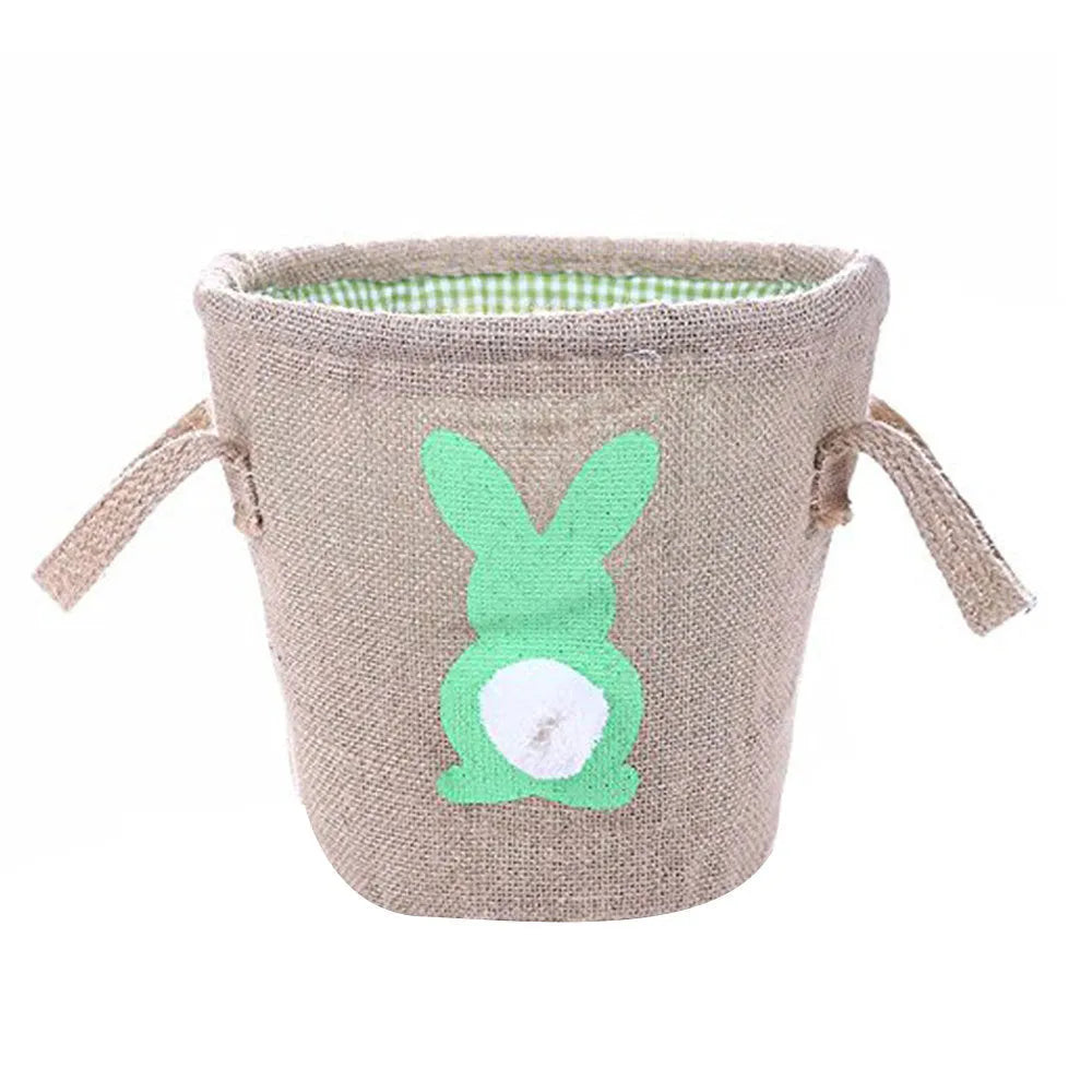 Jute tote bag Easter basket in green with double carry handles, 23x23cm size