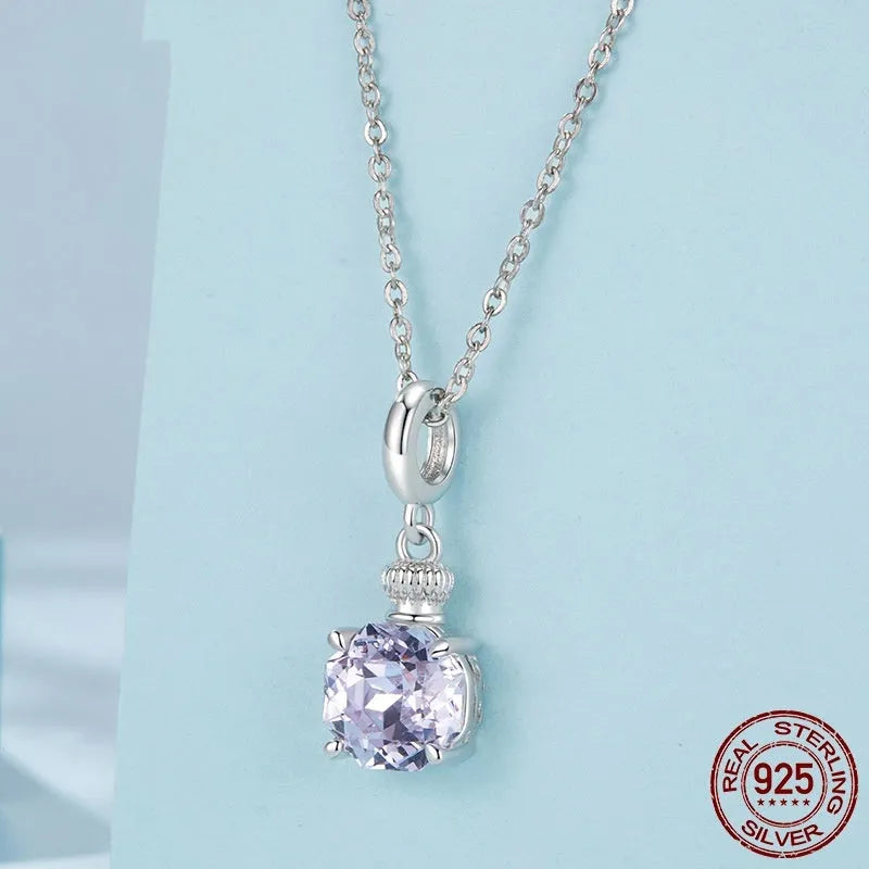 S925 sterling silver purple perfume bottle bead, 2.2cm x 0.8cm, with 0.4cm aperture for DIY jewellery