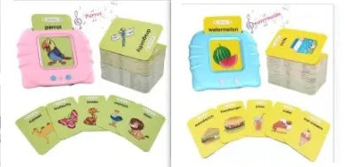 Blue children's learning machine with audiobook cards for English early education.