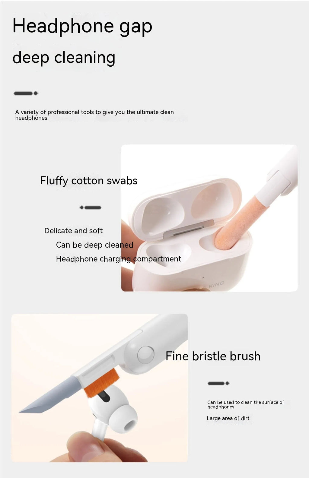 Multi functional cleaning tool set with Everything stand and 21-in-1 ball in compact 93x93x5.5mm size
