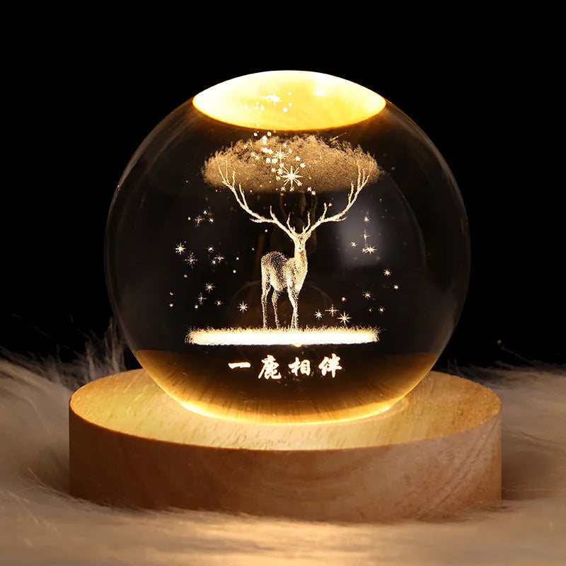 6cm crystal ball night light projecting starry sky patterns with detailed planetary carvings