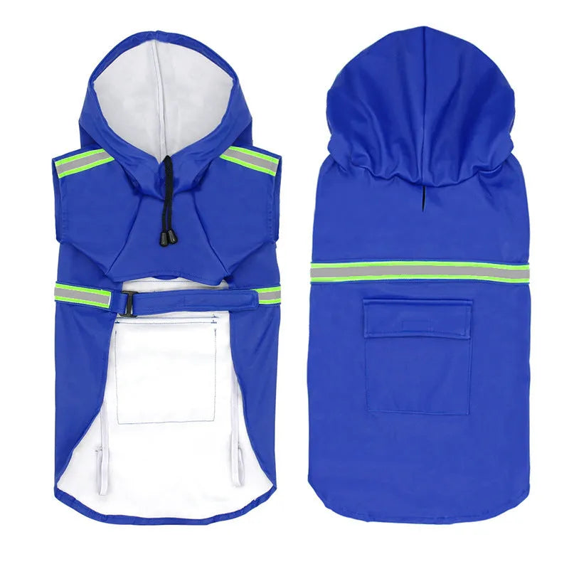Windproof and rainproof pet raincoat for dogs and cats in blue PU material available in sizes S to 5XL