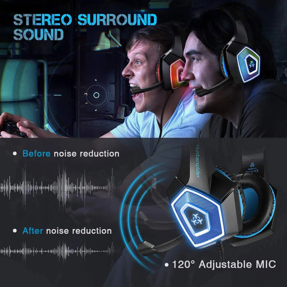 Black and red wired gaming headset with 3.5mm straight plug, 50mm drivers, built-in microphone and 2.2m braided wire