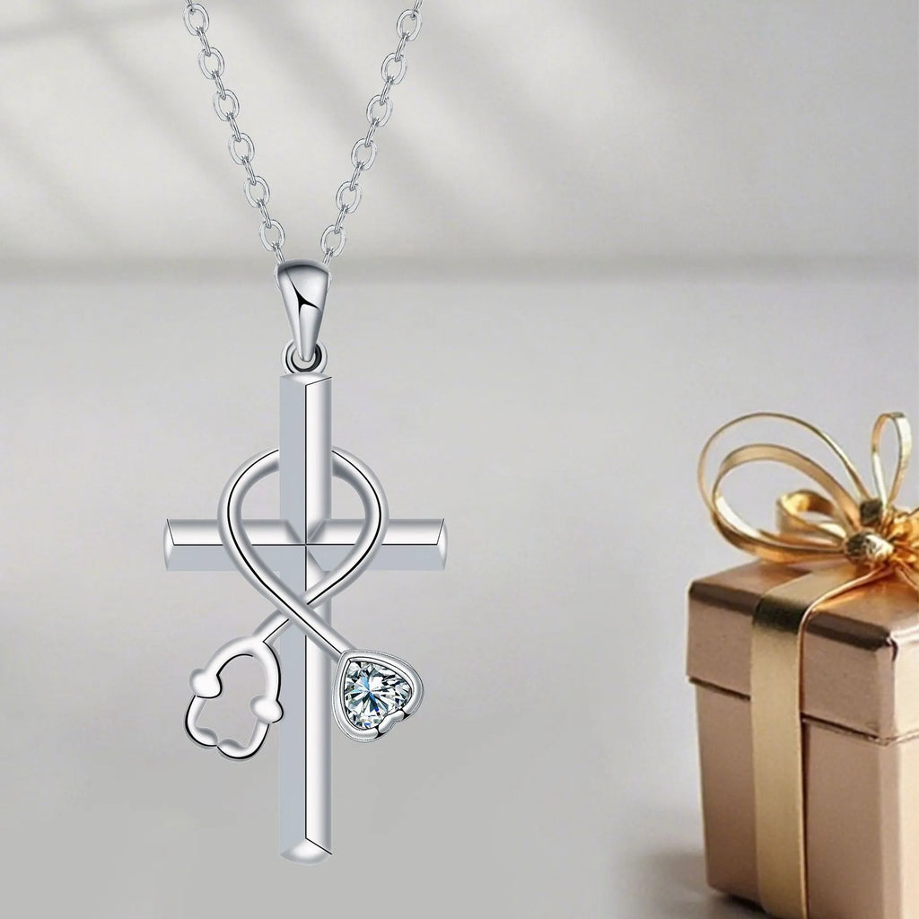 Original design cross stethoscope necklace with electroplated copper pendant and chain