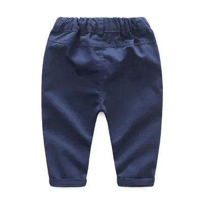 Young boy in blue cotton bow tie vest costume with shirt and pants for spring autumn
