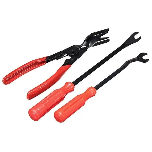 Plastic 19 piece car radio panel trim dashboard removal set with POM nylon skid boards in blue and red