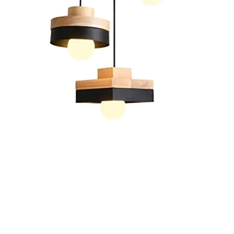 Japanese style solid wood chandelier with zinc alloy details in matte black or white finish