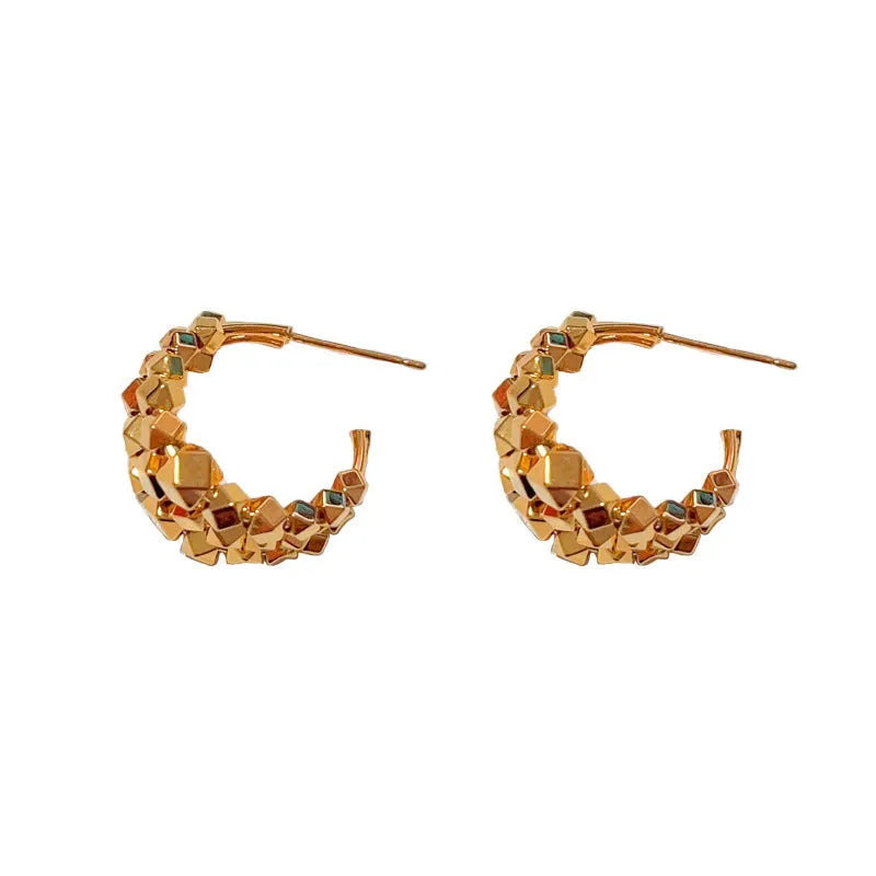 Multi-layer ear ring pair in copper with real gold plating, gold or silver tone, geometric ring design