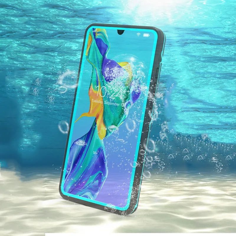 Huawei P30 series mobile phone case in black and blue colours with wave point pattern