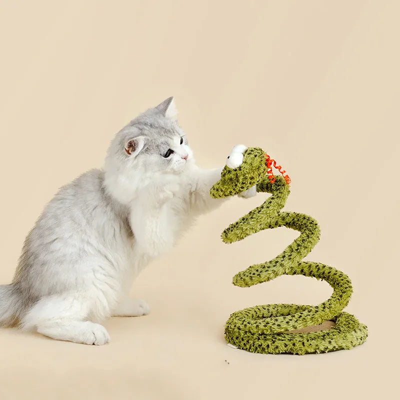 Green cat teasing stick with long pole and feather attachments for interactive feline play