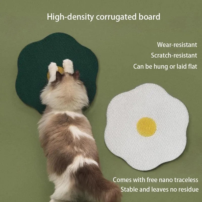 Wall mounted grey cat scratching board with corrugated surface on white wall