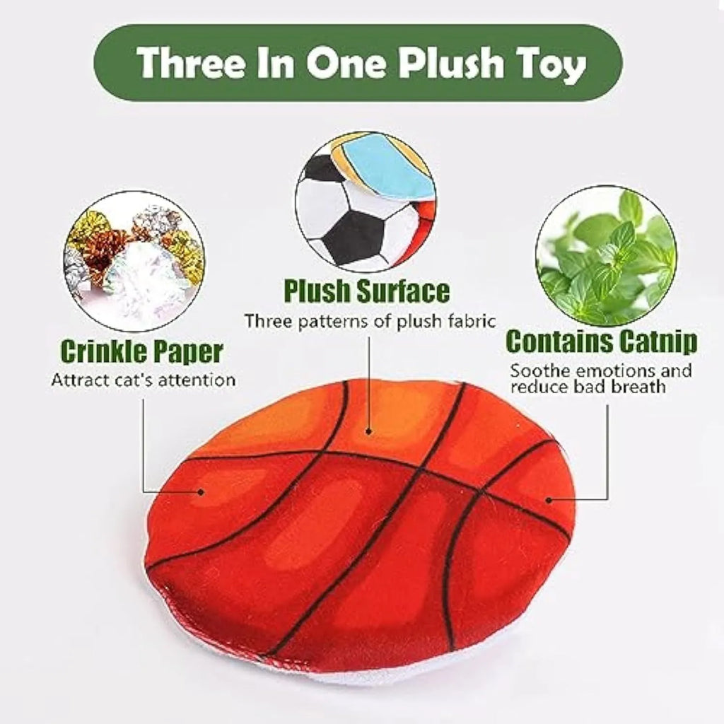 5cm catnip flying disc toy with plush exterior and sports ball patterns for indoor cats
