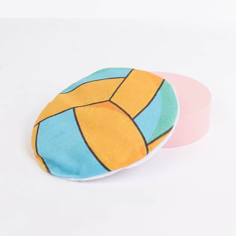 5cm catnip flying disc toy with plush exterior and sports ball patterns for indoor cats