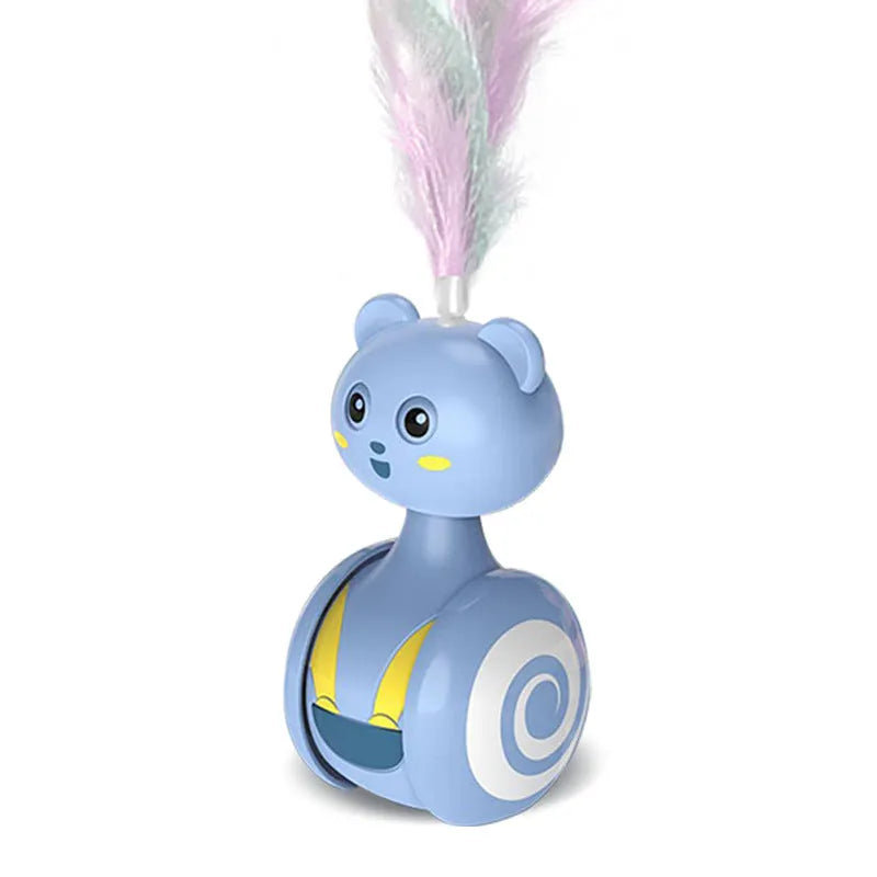 Cat interactive feather wand toy with rotating ball tumbler in blue colour