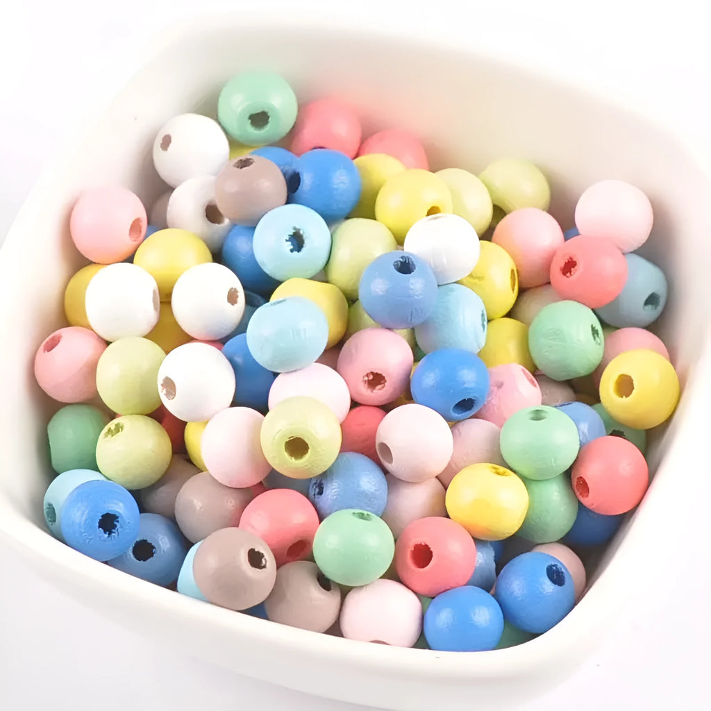 Wood bead colour accessories in 8mm 10mm 12mm sizes, 100 pieces per pack