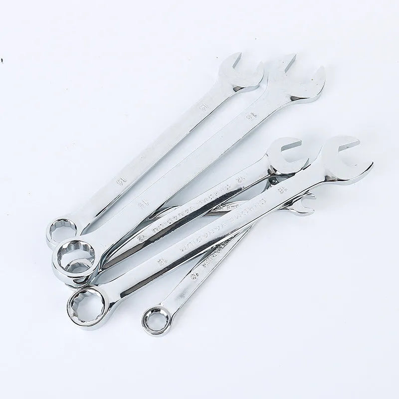 61-piece chrome vanadium steel auto repair socket and wrench set with ratchets, laid out in case.