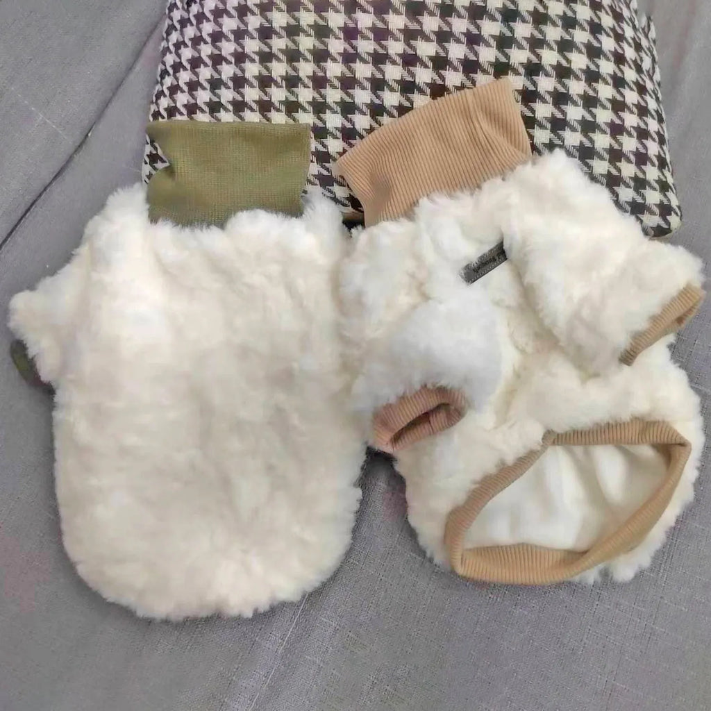 Creamy green turtleneck dog coat for small and medium-sized dogs showing high collar design
