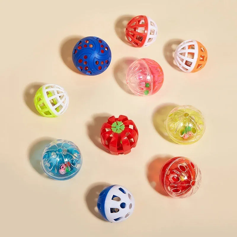 Colored plastic bell mesh hollow sound cat teasing ball in rainbow colour
