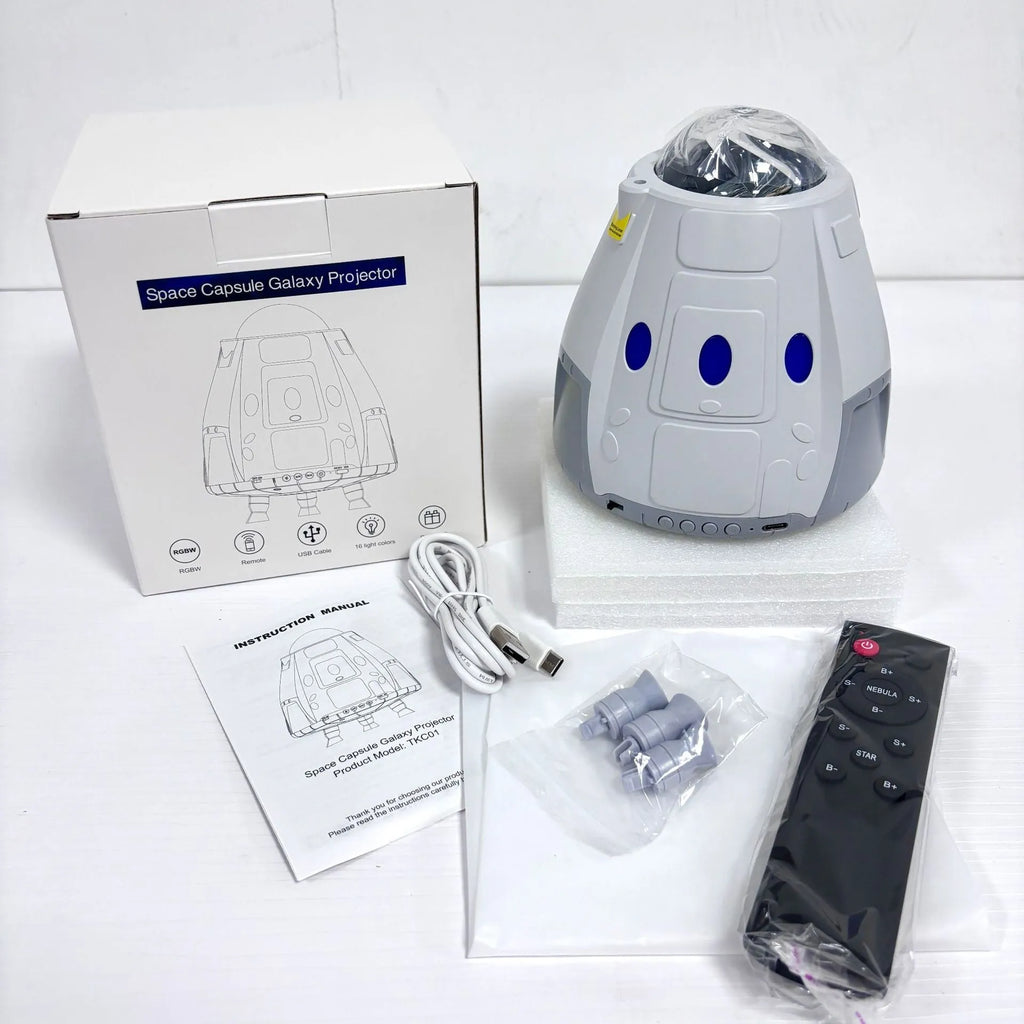 Space capsule USB projection lamp with starry galaxy lighting effects in space white colour