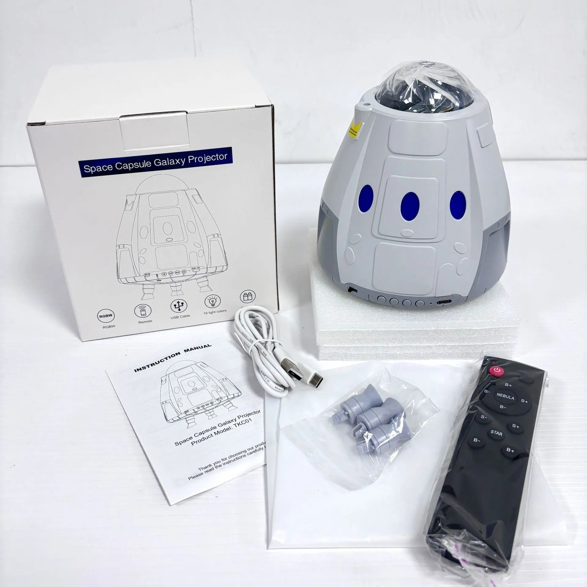 Space capsule USB projection lamp with starry galaxy lighting effects in space white colour
