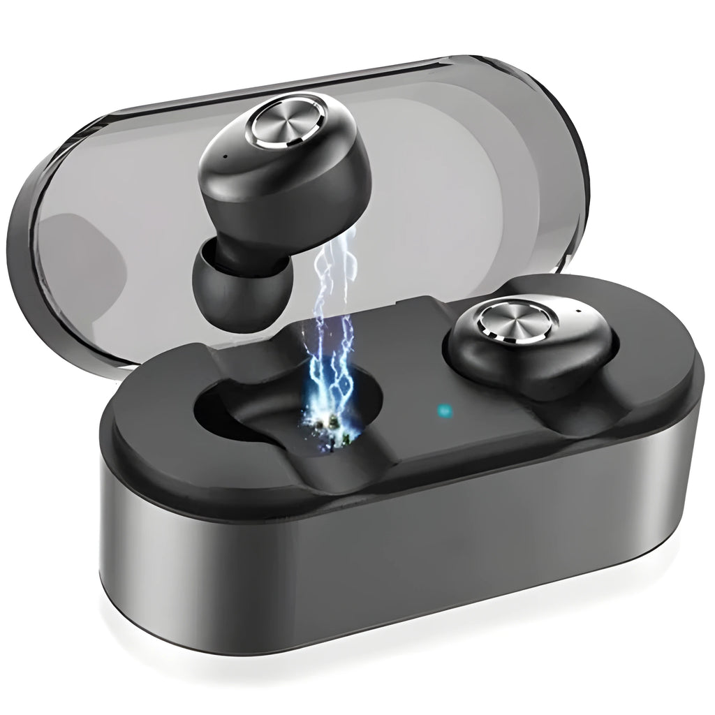 Black wireless Bluetooth headset for hands-free calling with microphone