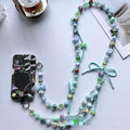 Painted beads phone crossbody chain with multicoloured electroplated acrylic round beads in totem pattern