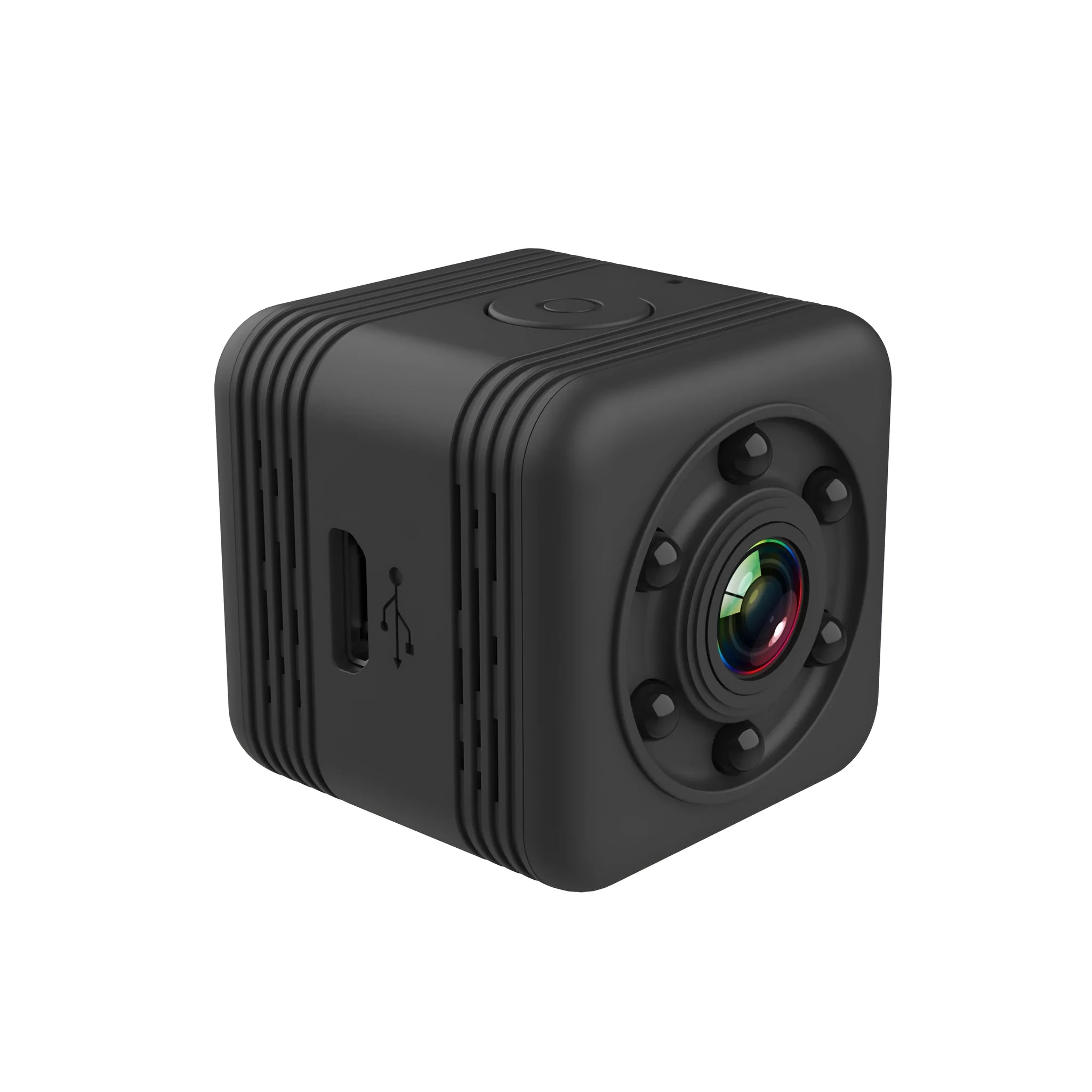Black SQ29 waterproof sports camera with MicroUSB port and TF card slot.